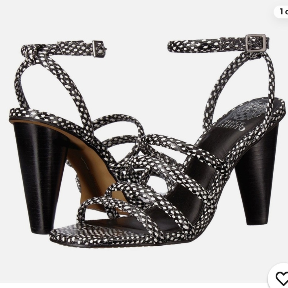 Vince Camuto Kaniana Faux-Snake Print Dot Leather Strappy Sandal High Heels Sz 6